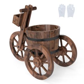 Rustic Wooden Tricycle Planter With Wheels And Storage Box Built-in Drainage For Growing Flowers, Succulents, And Herbs (Option: Coffee)